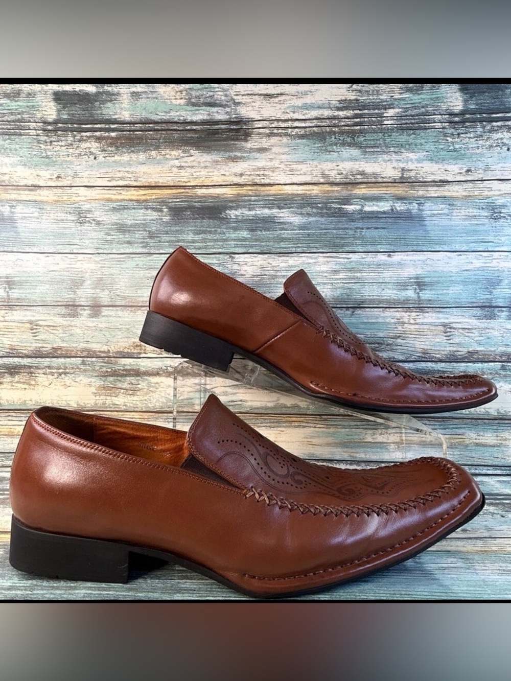 Steve Madden Mens Studde Square Toe Loafers Size 11.5 Brown Leather Dress Shoes